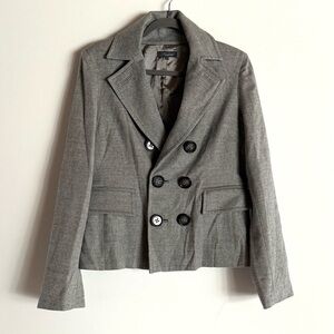 Anthropologie Level 99 Gray Wool Double Breasted Blazer Jacket Coat